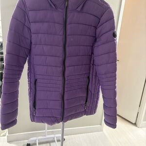 Red Women's Quilted Hooded Puffer Jacket - Purple